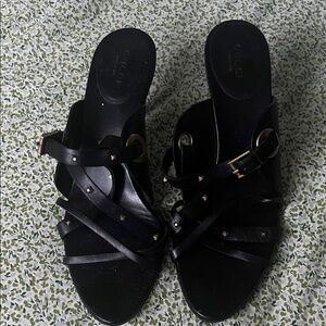 Gucci Black Leather Strappy Studded Mules